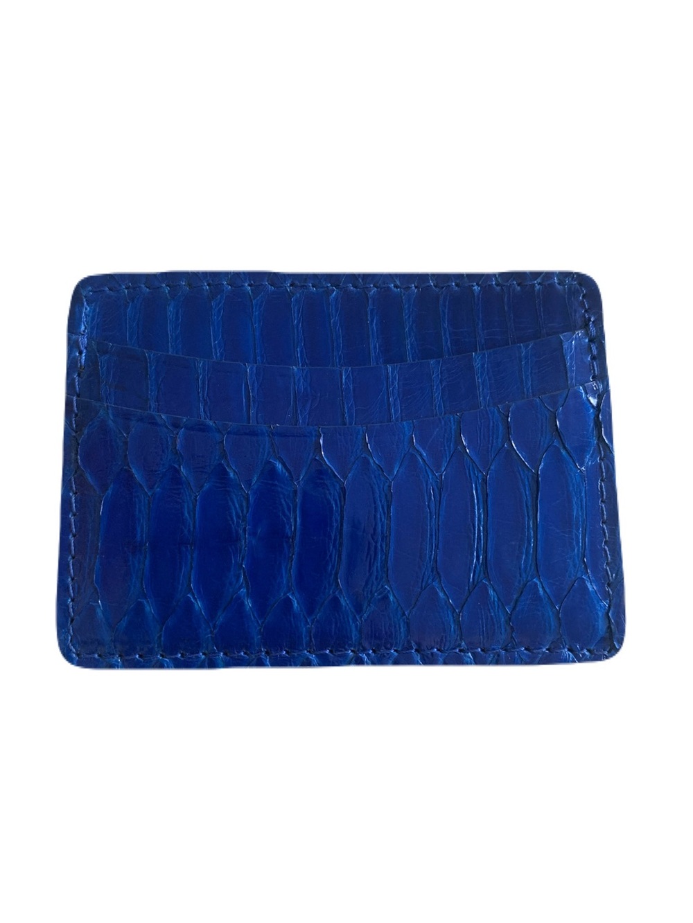 Unisex Shiny Blue Snake Skin Genuine Leather Lined 5 Pocket Card Case USA Made